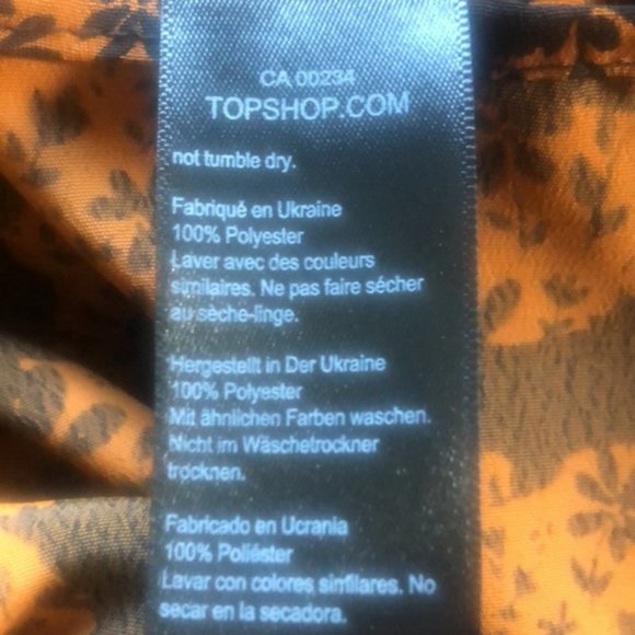 👛(ANY 2/$25) TOPSHOP High Neck Blouse Orange Black Floral Puffed Sleeve/Ruffle - Picture 10 of 10